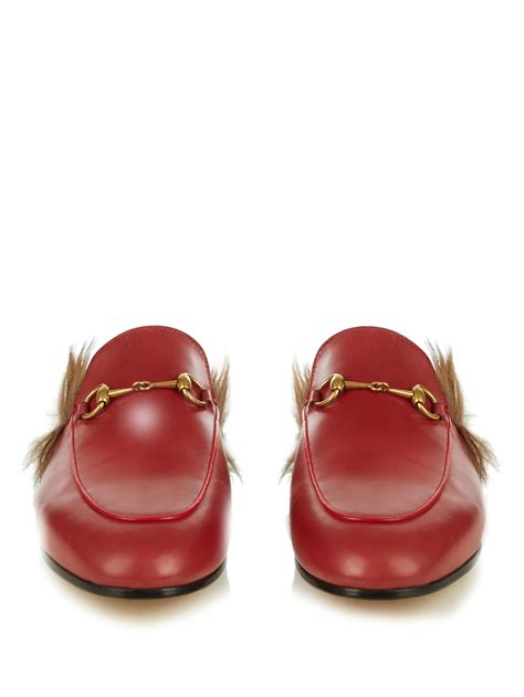 gucci red loafers fur|gucci fur loafers women.